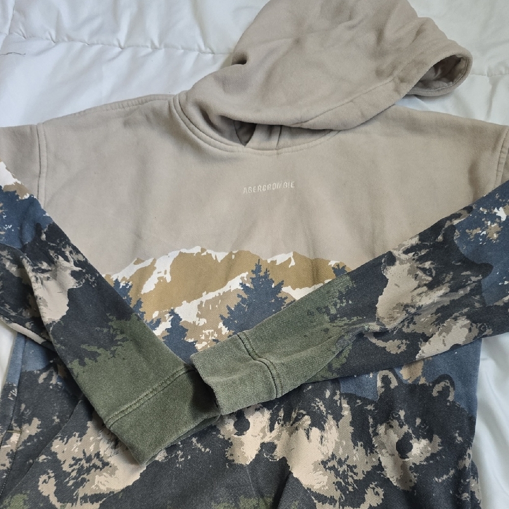 Abercrombie Kids Tan and Green Graphic Hoodie